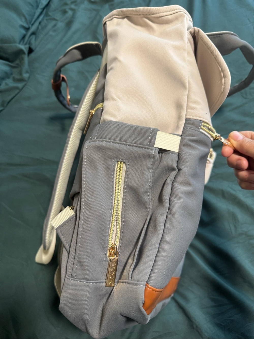 Two-Tone Gray & Cream Backpack Diaper Bag - Picture 8 of 14